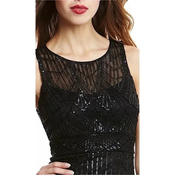 SUE WONG 10 Black Sequin Embellished Beaded Formal Cocktail Illusion Bac… - Picture 11 of 14